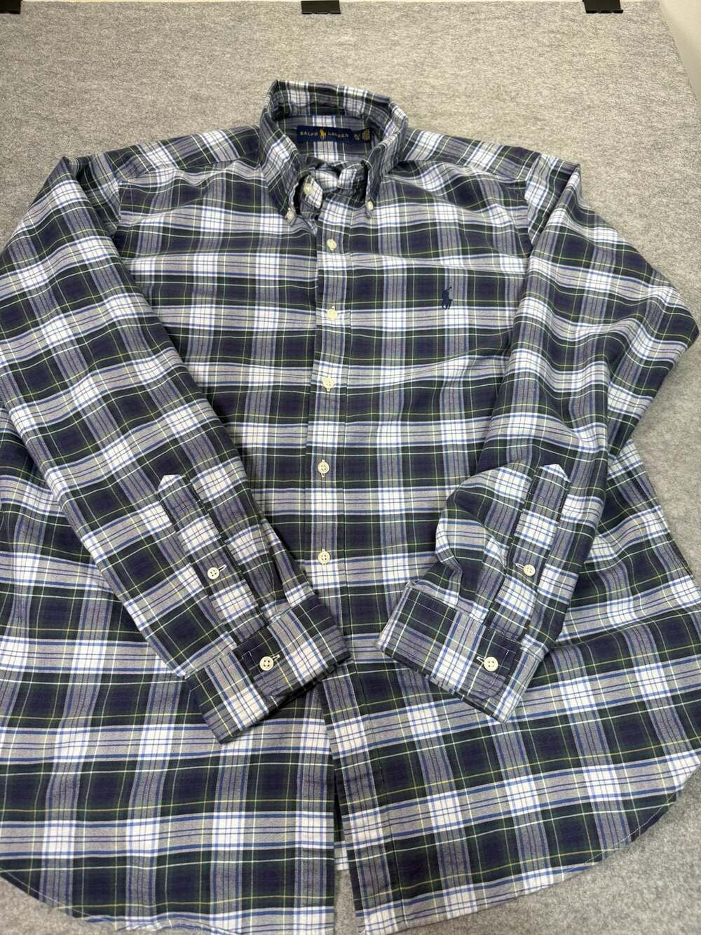 Polo Ralph Lauren Men's Blue Green Plaid Button Down Long Sleeve Shirt Size XL